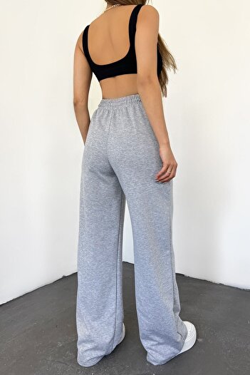 Hera Moda Women's Gray High Waist Wide Leg Loose Sweatpants