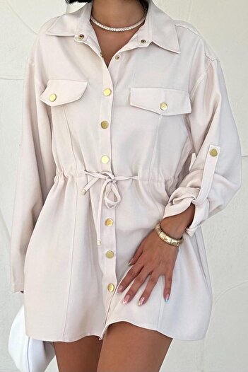 Kanonik Education Beige Tunnel Shirt with Snap Fasteners