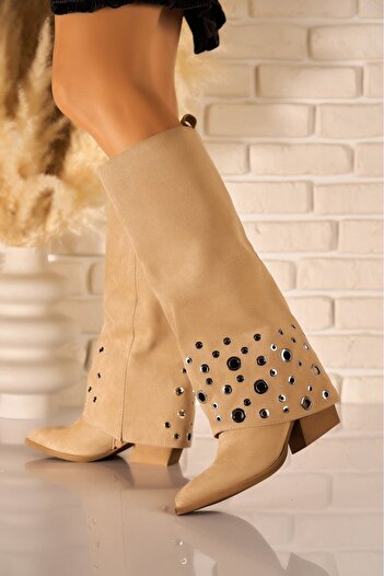Joana Khaki Suede Heeled Boots Lareen
