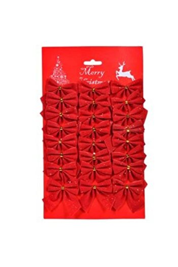 Aneliz Christmas Decorative Red Velvet Bows 4.5 x 5.5 cm - 24 pcs
