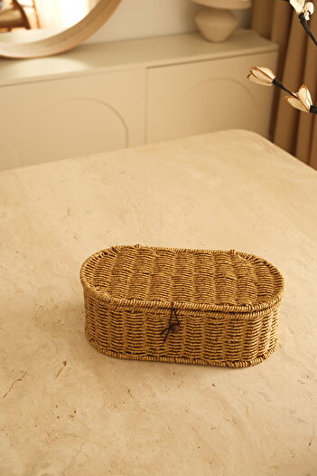Dekorzdükkan Rattan Oval Organizer Basket