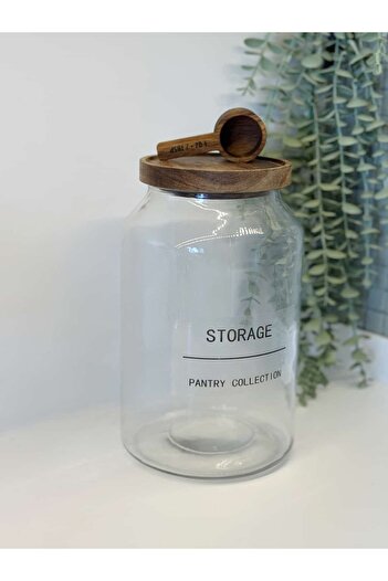 BUCOLIC Terra Acacia Glass Jar with Lid and Scale Spoon Large