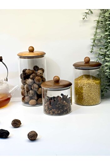 BUCOLIC Nora 3-Piece Acacia Top Lid Glass Jar Set