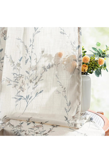 Five Store Linen fabric curtain with tunnel type drapery, floral pattern, Suaza, 200 g/m2, 135 x 270 cm, white
