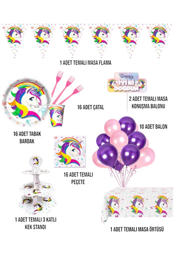 Evabrite Unicorn Unicorn 16-Person Birthday Party Set - Unicorn Concept Cake Stand