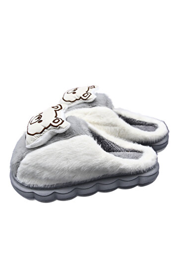 FOTOFUN Fluffy and Warm Slippers for Children - CuteBear Model, Grey, 30-31