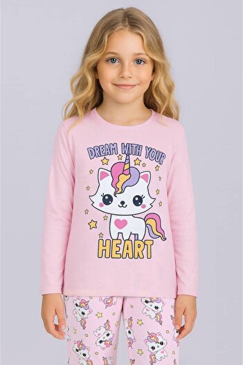 EXTRAÇARŞI Girl's Printed Long Sleeve 100% Cotton Pajama Set, Age 2/5