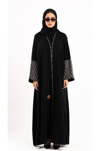 Hasnaa Abaya Good Jacquard Abaya in Silver