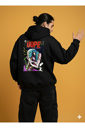 By Caspita Fashion Lenithra Dope Back Printed Unisex Oversize Black Hoodie