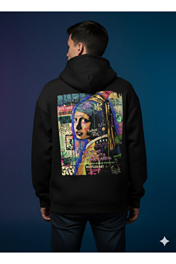 By Caspita Fashion Lenithra Pearl Earring Girl Back Printed Unisex Oversize Smoked Hoodie