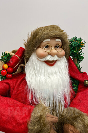 Huzur Party Store 90 Cm Hediye Çuvallı Noel Baba Figürü Prime Seri Kırmızı Kürklü Yılbaşı Yeni Yıl Çam Ağacı Dekoru