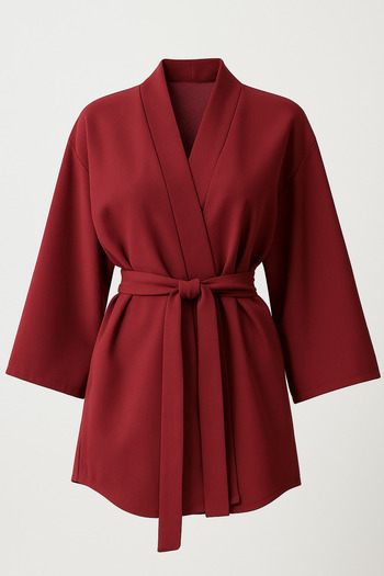 Glowear Atelier Rouge Cherry Belted Jacket Kimono - Burgundy