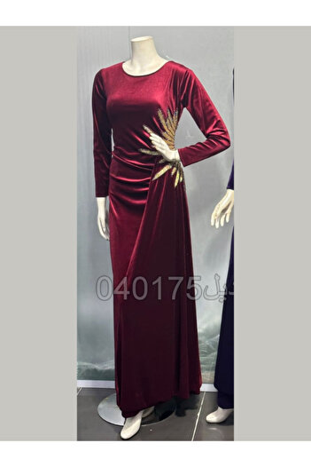 TREN Royal Velvet Evening Gown Embroidered Long Sleeve Floor Length Formal Dress Shawl Party Maxi