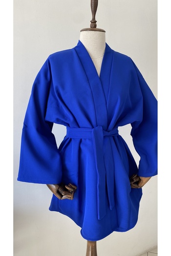 Glowear Atelier Navy Blue Belted Jacket Kimono - Blue
