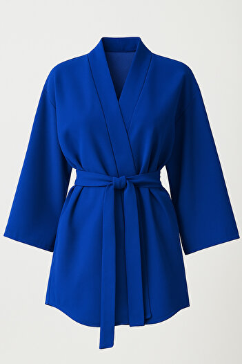 Glowear Atelier Navy Blue Belted Jacket Kimono - Blue