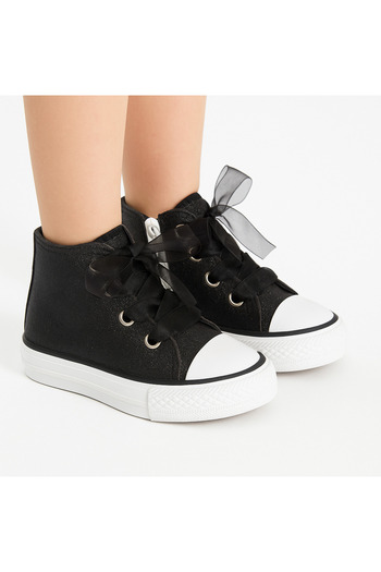KATEYLER Black Glittery Long Zippered 21-30 Lighted Girls' Sports Shoes