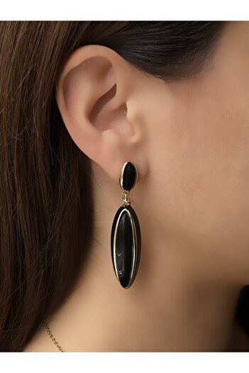 Twinssis Accessories Black Oval Long Dangle Earrings