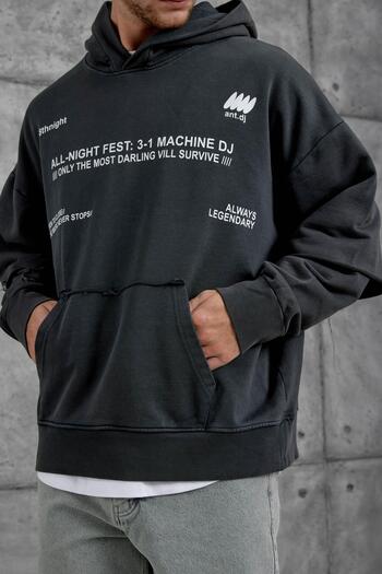 NOMARC Φούτερ με κουκούλα oversize με λεπτομέρεια καπνιστού κειμένου και μανίκια με δυνατότητα πλυσίματος