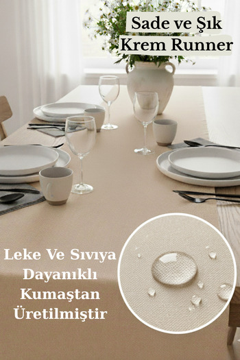 KAMİZ Cream Runner Simple and Stylish Runner Stain and Liquid Repellent 40X110 cm