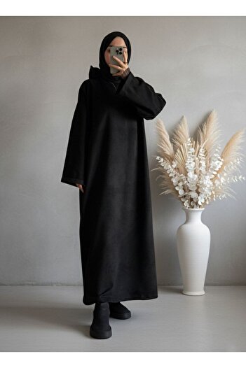 inci wears Black Suede Hijab Dress