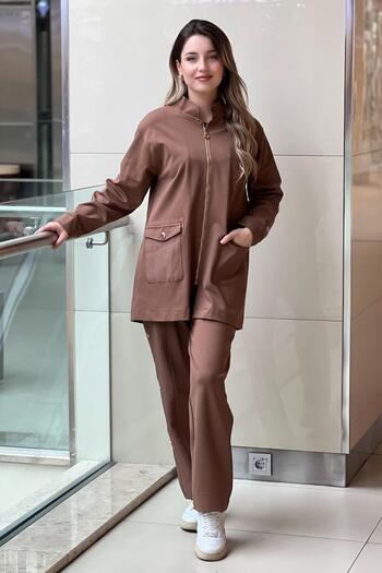 Ceremony Buttoned Sleeves Detailed Front Zipper High Collar Jacket Pants Set