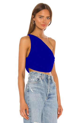 MetuCA Bluză crop top asimetrică din țesătură jersey cu un singur umăr, albastru, bustieră