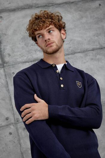 NOMARC Navy Blue Gst Arma Detailed Polo Neck Knitwear