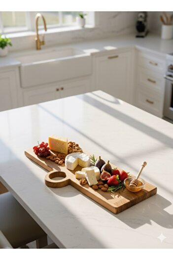 Woodeso Decorative Tableware Presentation Board with Handle Beech Wood Presentation Holder