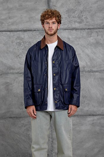 NOMARC Navy Blue Mrk Oiled Fabric Seasonal Jacket