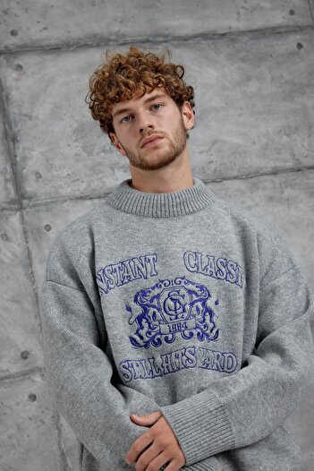 NOMARC Gray Gst Embroidered Patterned Oversize Knitwear