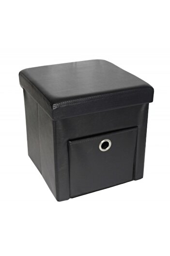 HouseXL Storage Ottoman HouseXL™ 6100, 38x38x38cm, Max 150 kg, Soft -Leather Lid, Black