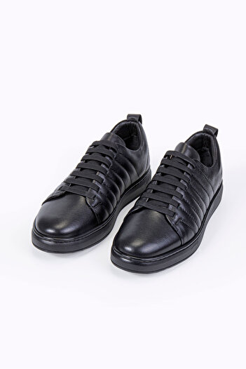 Vantaggio Lusso Black 100% Genuine Leather Men's Sneaker Shoes