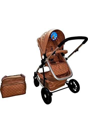 Baby Care PRO YK 3-in-1 Stroller with Aluminum Frame, Adjustable Recline and Accessories, Brown