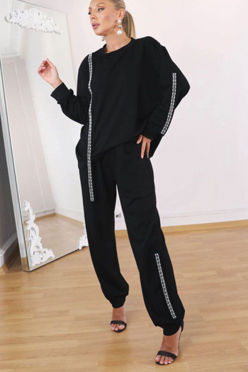 AYASOFYA OTANTIK Women's Black Pearl Detailed Casual Blouse and Elastic Waist Trousers Set