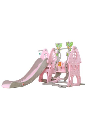 NOVOKIDS 3-in-1 Slide for Children Wonder Slide with Swing and Basketball Hoop, Pink