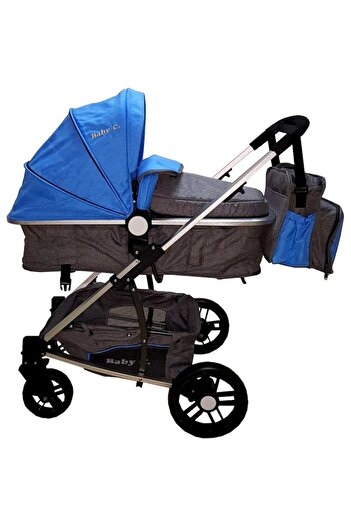 Baby Care Cărucior PRO YK 3 în 1 cu geantă pentru bebeluși inclusă, cadru din aluminiu, spătar rabatabil, albastru gri