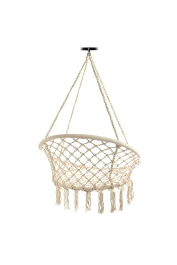 HouseXL Round Hanging Chair Swing for Home or Garden HOUSEXL™ ROUND COZY NEST, With Tassels, 120 Kg, Beige