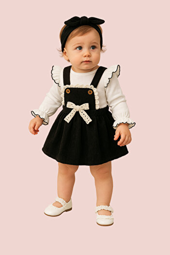 Balbadem baby kids Black Velvet Baby Girl Jile Dress Set |   Long Sleeve Bodysuit 3-6-9-12 Months