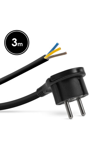 DELIGHT Plug with clamp and 3m 3x1.5mm2 cable with loose wires black