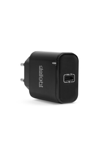 DELIGHT Mains charger - USB Type C PD 20W fast charging black 55046BK