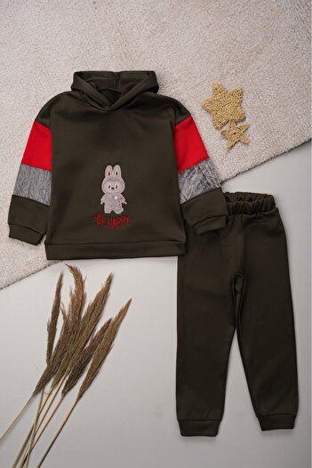 Oz Baby Winter 2-5 Years Old Unisex Skuba Fabric Fleece Lined Rabbit Embroidered Baby and Children's Tracksuit Set