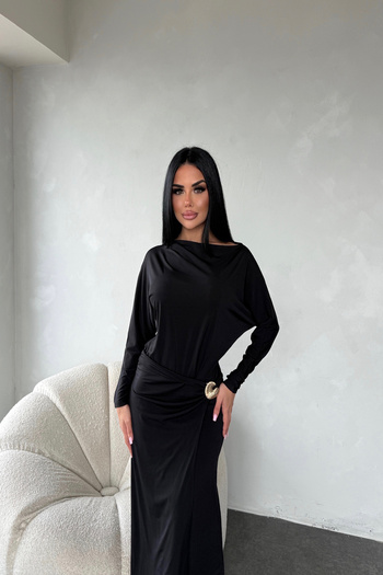 kamacibutik Kayık Yaka Yandan Tokalı Elbise
