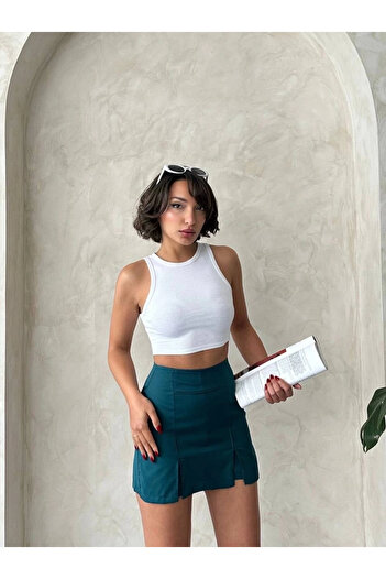 TB Terzi Bey Double Slit atlas shorts skirt petrol green s240364