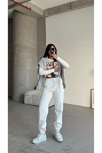 TB Terzi Bey 3 Thread Ribbed Leg Elasticated Tracksuit White İs001