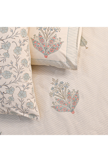 SARAS LABEL Heritage Block Print 100% Cotton Percale Bedsheet with 2 Pillowcases