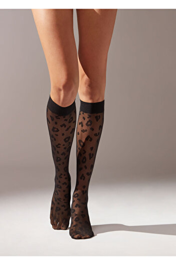 Calzedonia Leopard Patterned Thin Below-The-Knee Socks