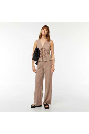 KIABI Waffle-knit wide-leg trousers BROWN