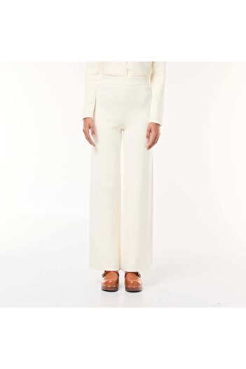 KIABI Wide-Leg Ottoman Knit Pants WHITE