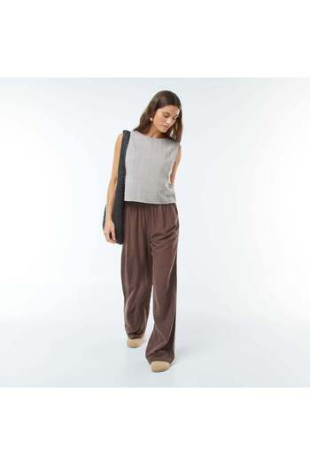 KIABI Linen-blend wide-leg trousers BROWN