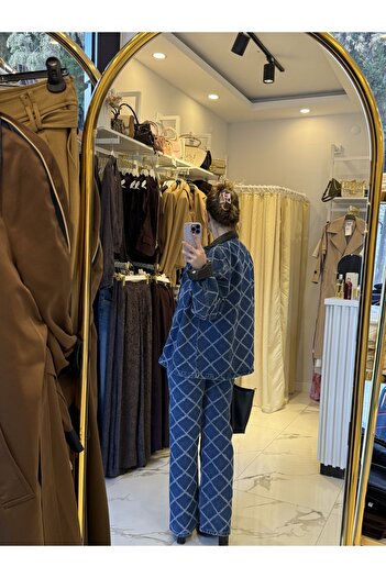 Quzu Yakası deri detaylı denim ceket